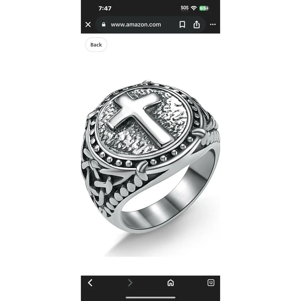 Oaldilee Cross Ring for Men Stainless Steel Celtic Knot Ring Retro Size 7 NIB‎